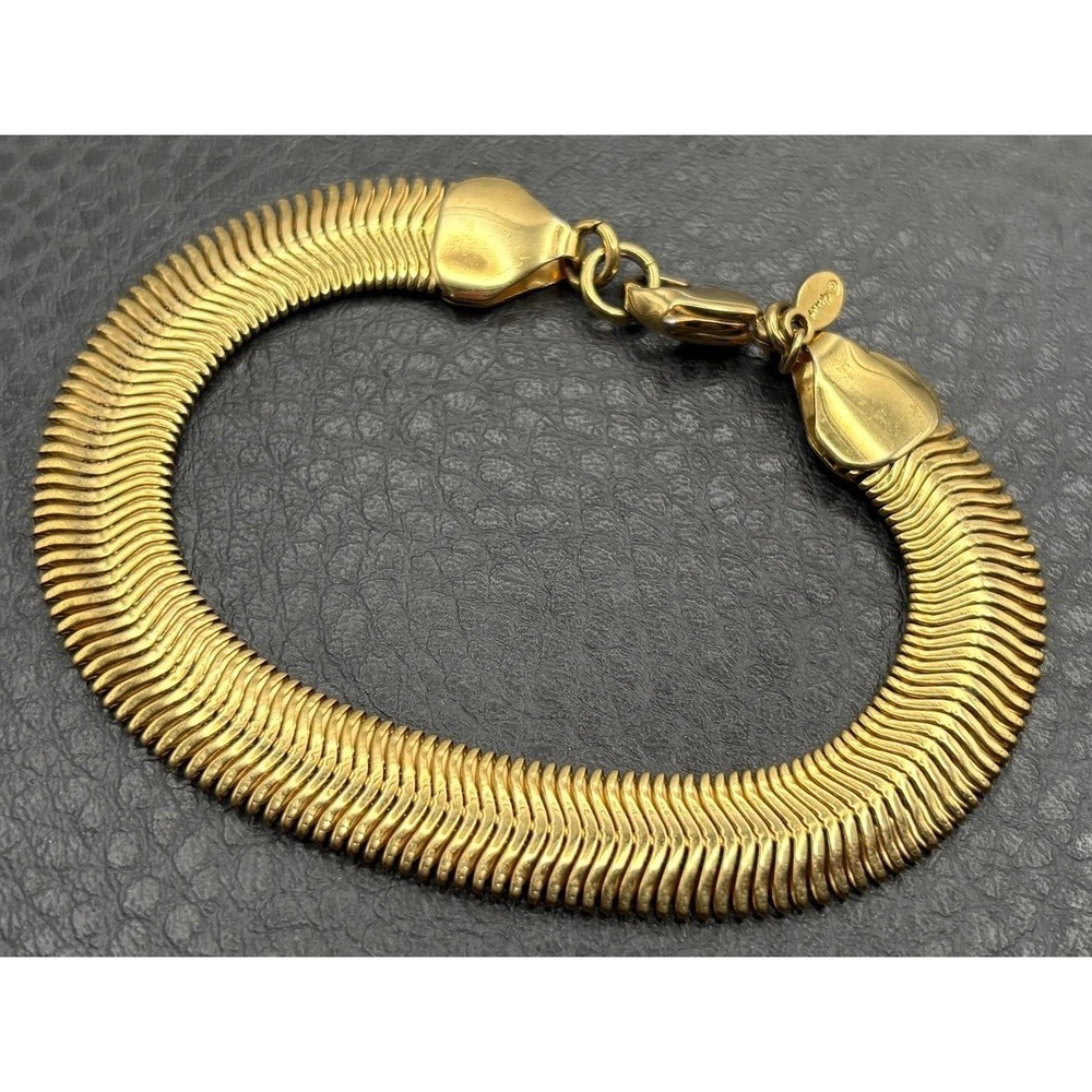 Vintage Monet Serpentine Thick 10.5MM Snake Chain Bracelet Gold Tone 8"